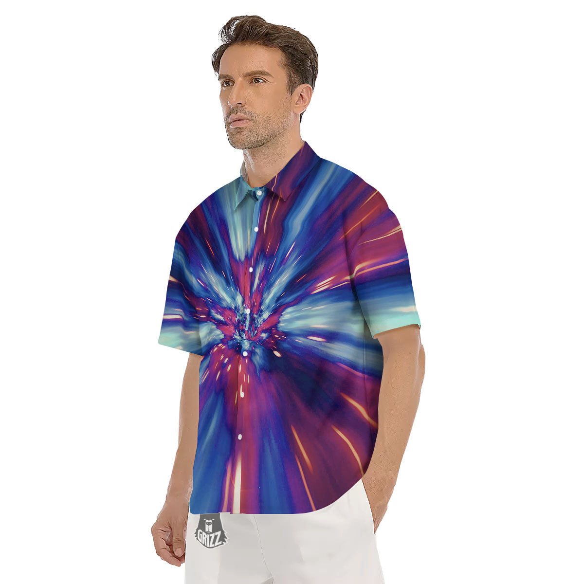Lightspeed Galaxy Print Men's Short Sleeve Shirts-grizzshop