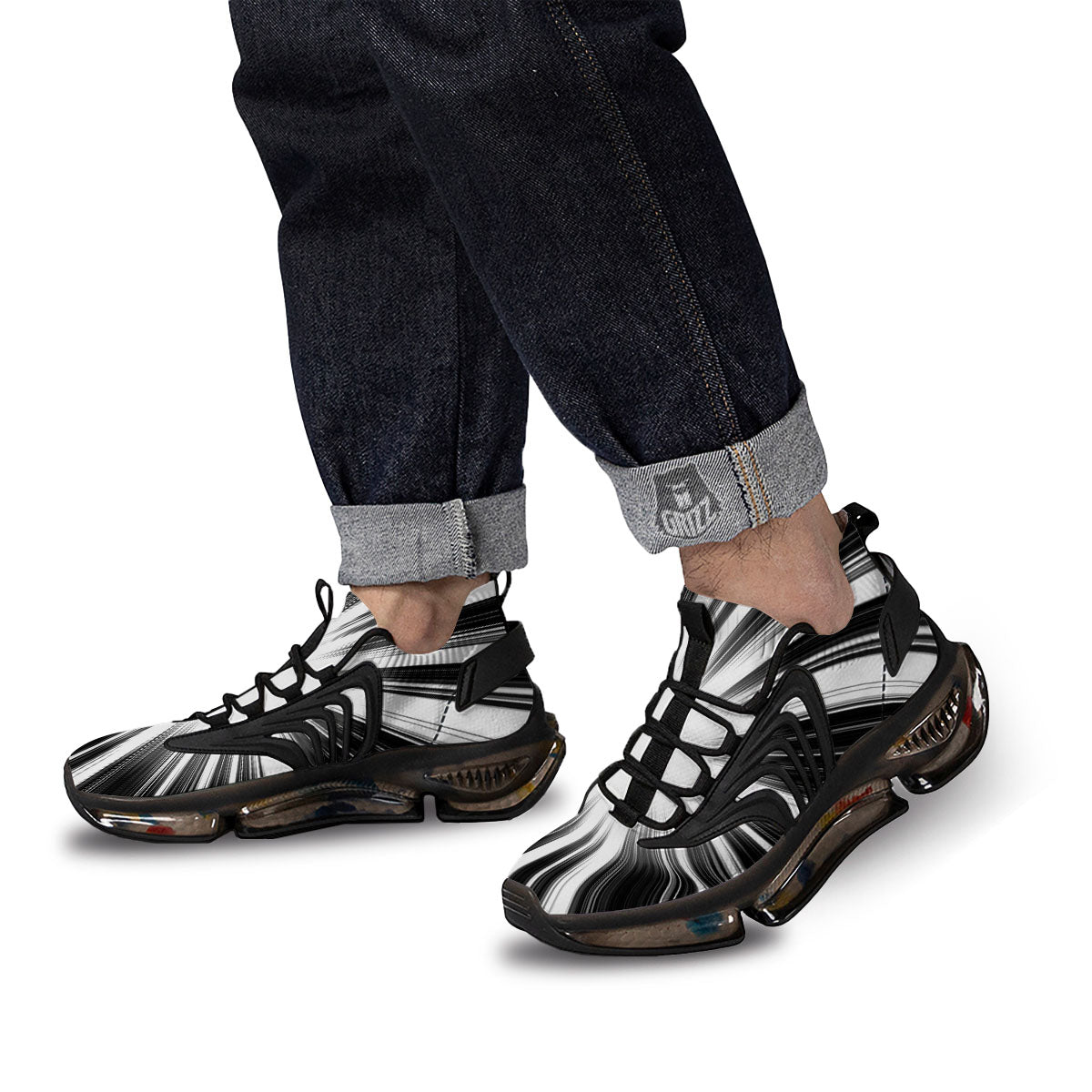 Lightspeed White And Black Print Black Gym Shoes-grizzshop