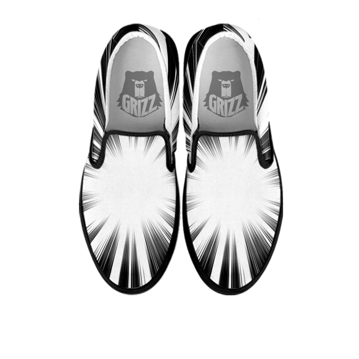 Lightspeed White And Black Print Black Slip On Shoes-grizzshop