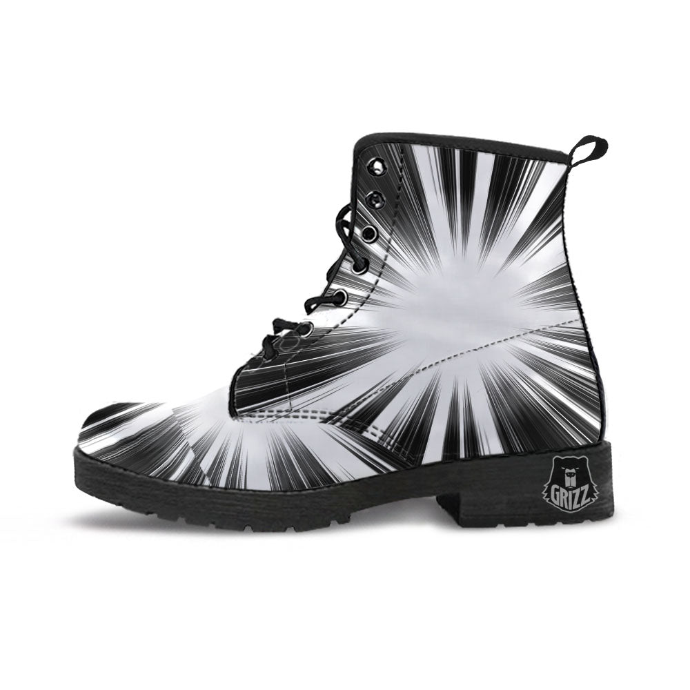 Lightspeed White And Black Print Leather Boots-grizzshop