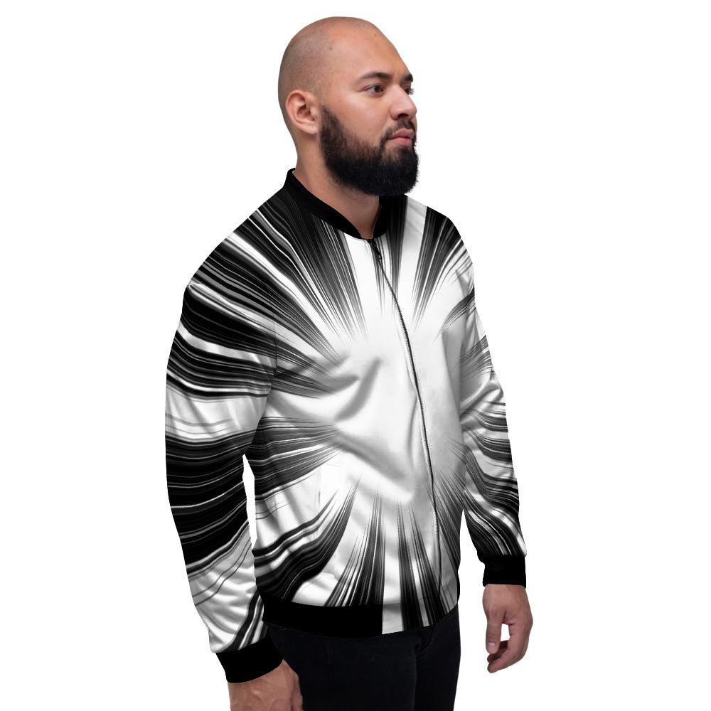 Lightspeed White And Black Print Men's Bomber Jacket-grizzshop