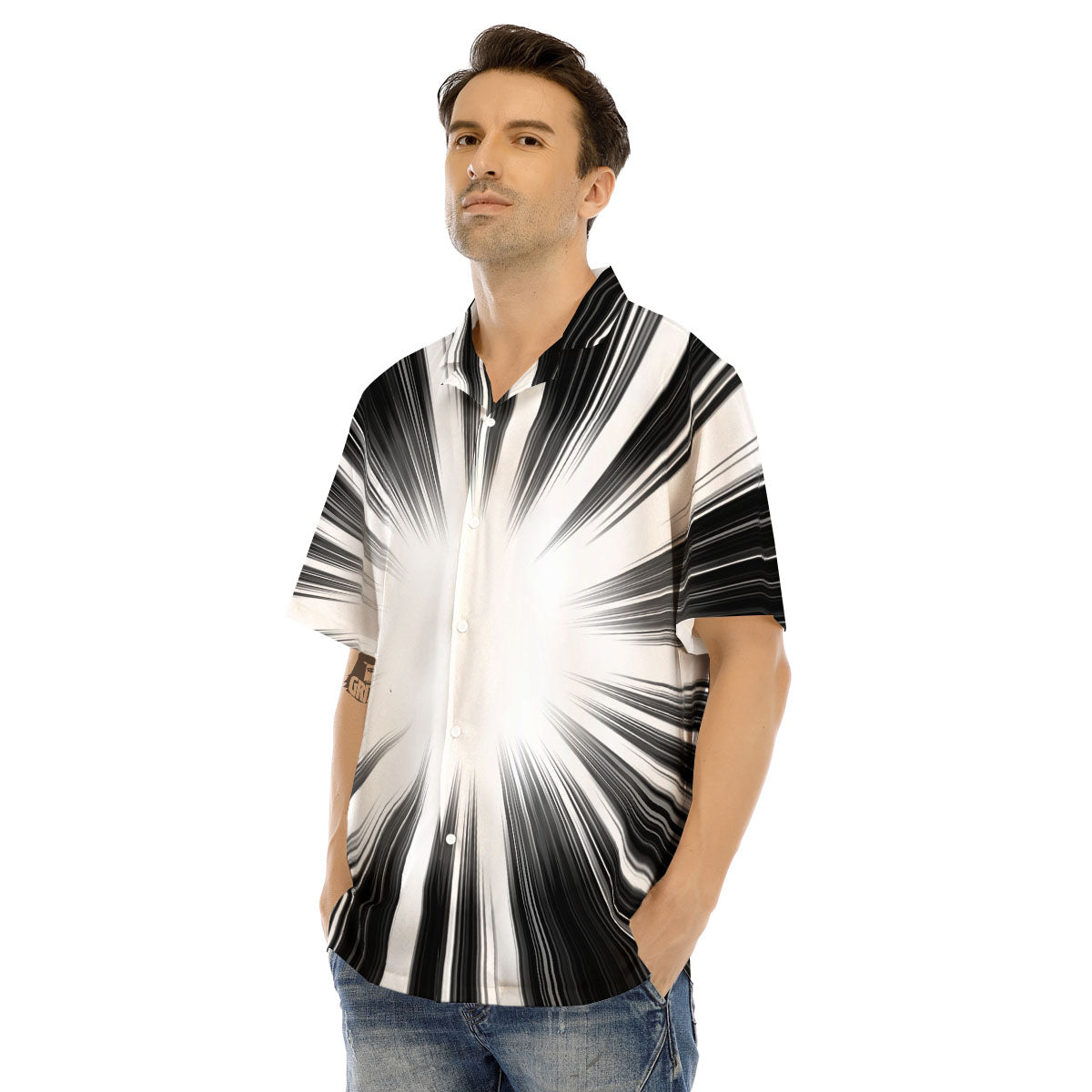 Lightspeed White And Black Print Men's Hawaiian Shirt-grizzshop