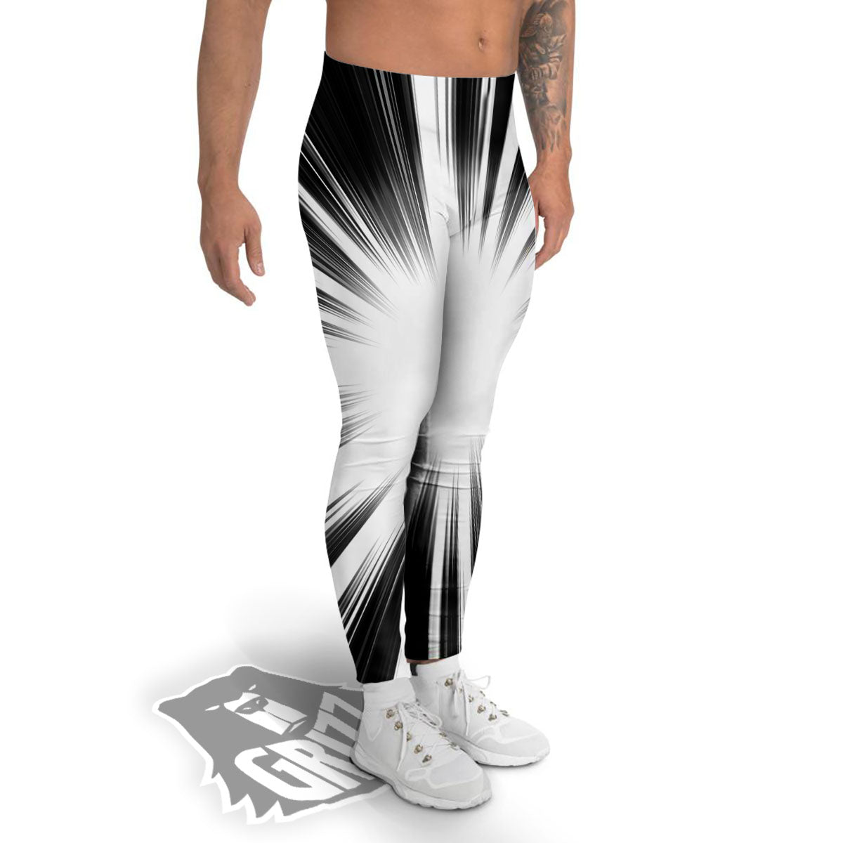 Lightspeed White And Black Print Men's Leggings-grizzshop
