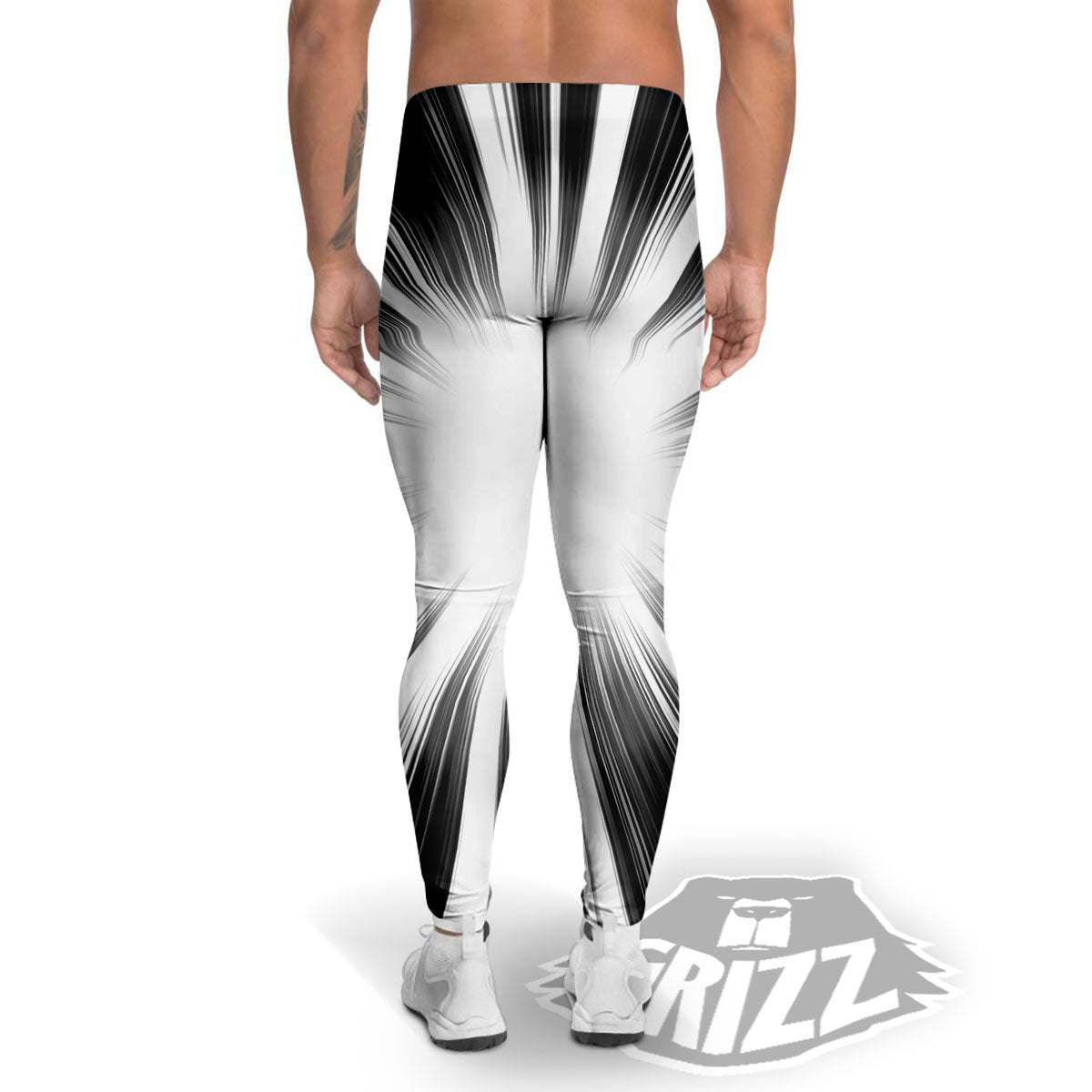Lightspeed White And Black Print Men's Leggings-grizzshop