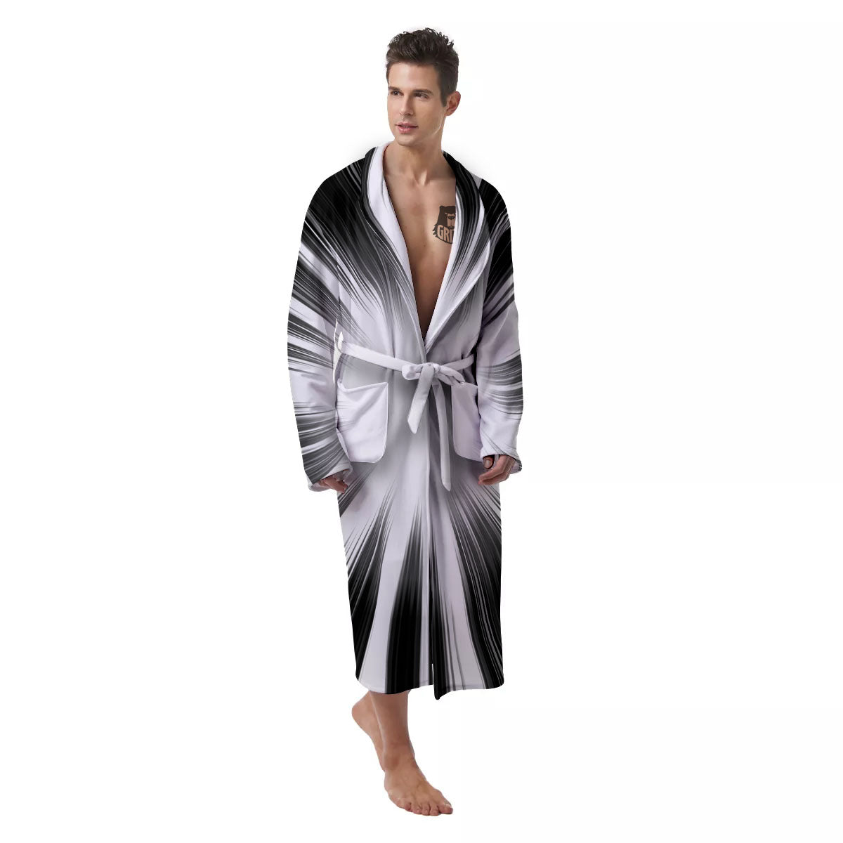 Lightspeed White And Black Print Men's Robe-grizzshop