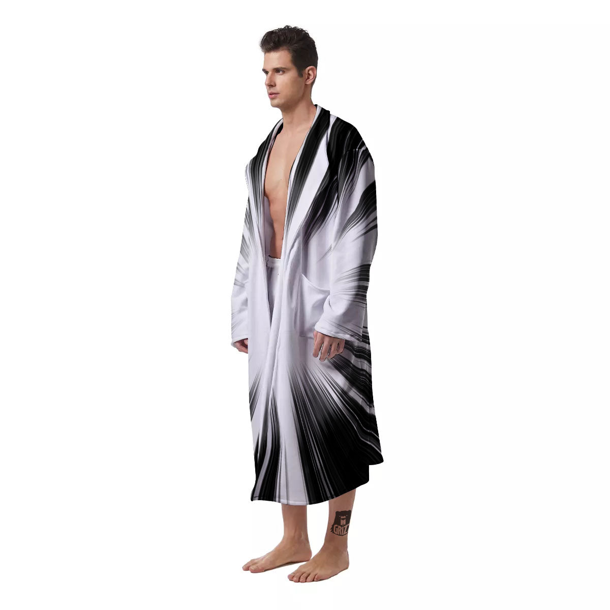 Lightspeed White And Black Print Men's Robe-grizzshop
