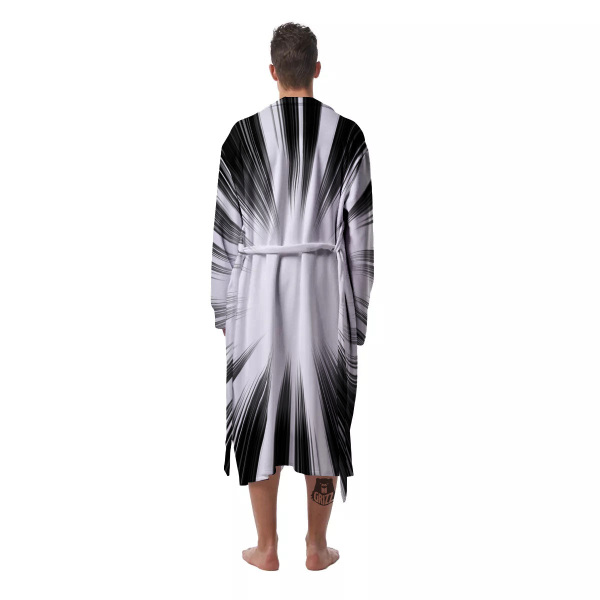 Lightspeed White And Black Print Men's Robe-grizzshop
