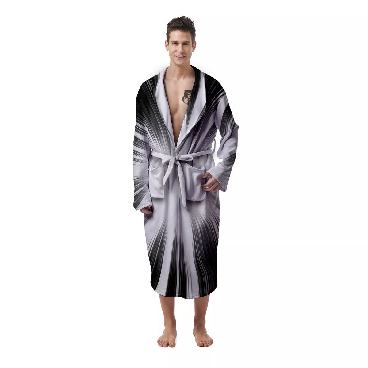 Lightspeed White And Black Print Men's Robe-grizzshop