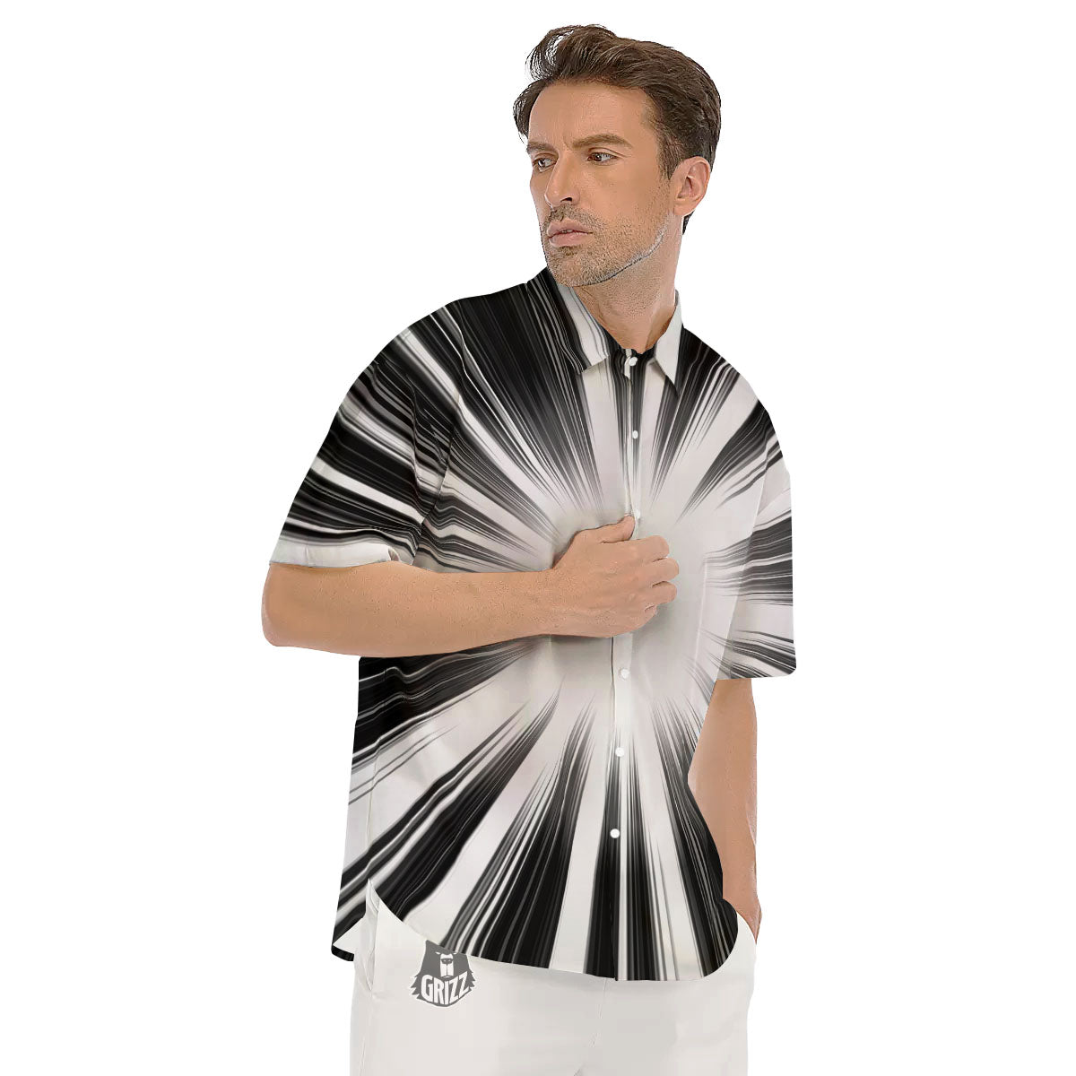 Lightspeed White And Black Print Men's Short Sleeve Shirts-grizzshop