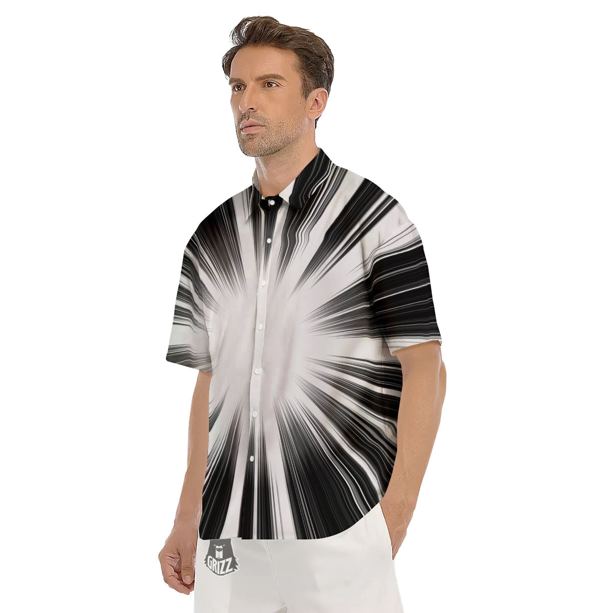 Lightspeed White And Black Print Men's Short Sleeve Shirts-grizzshop