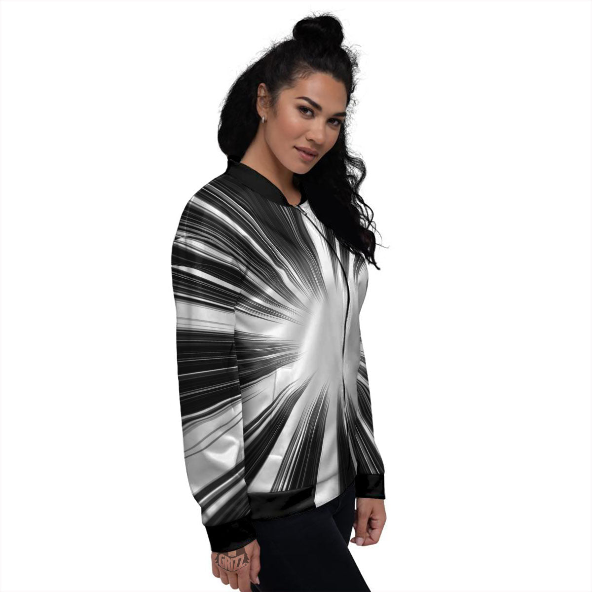 Lightspeed White And Black Print Women's Bomber Jacket-grizzshop