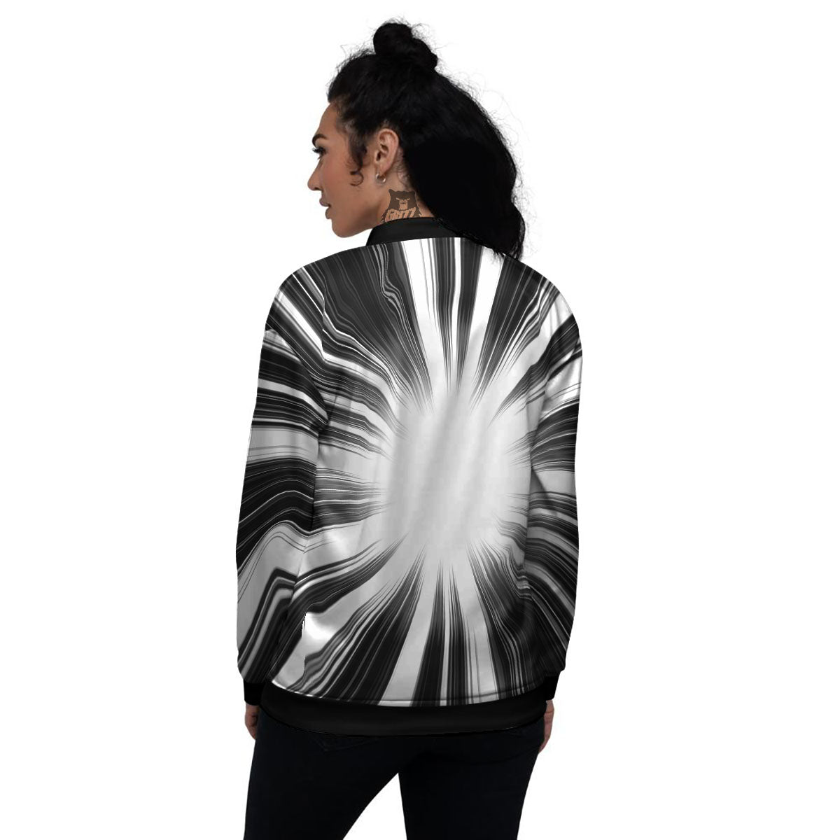 Lightspeed White And Black Print Women's Bomber Jacket-grizzshop