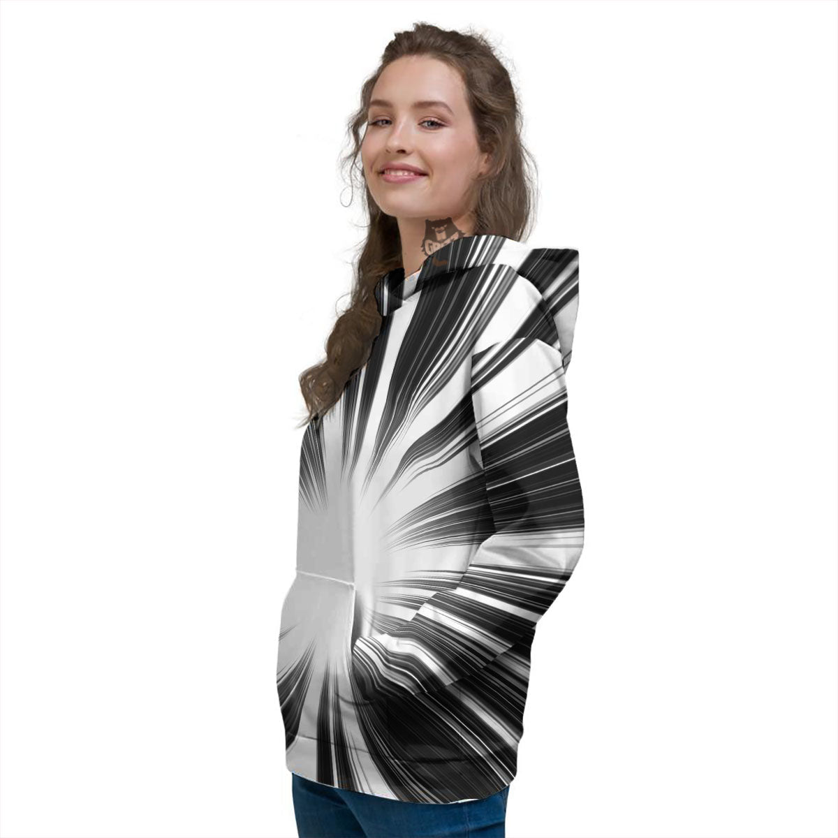 Lightspeed White And Black Print Women's Hoodie-grizzshop
