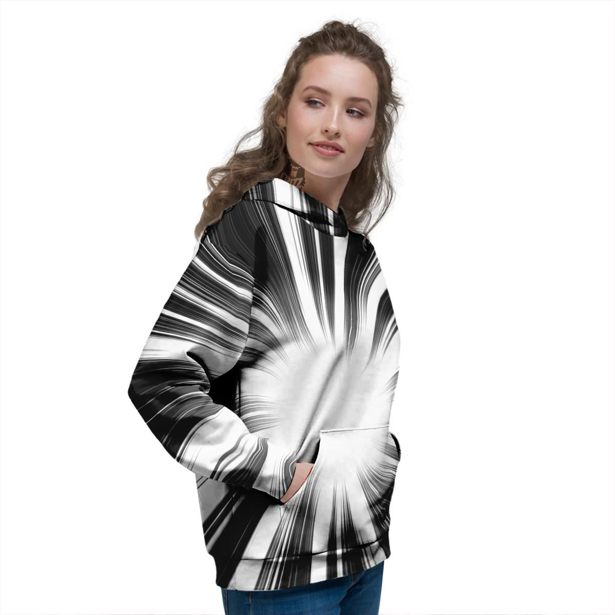 Lightspeed White And Black Print Women's Hoodie-grizzshop