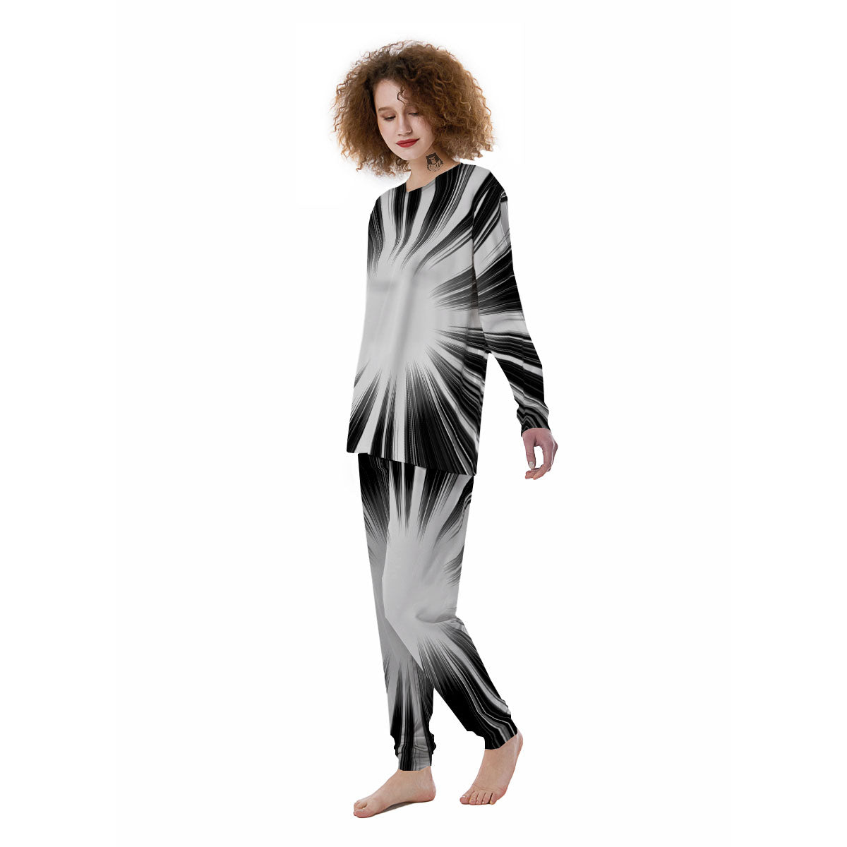 Lightspeed White And Black Print Women's Pajamas-grizzshop