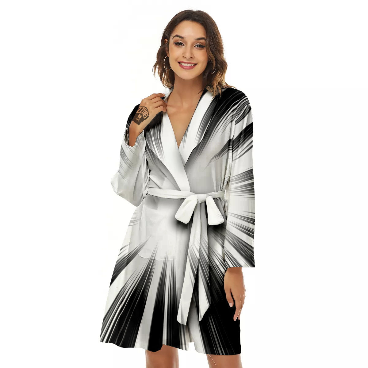 Lightspeed White And Black Print Women's Robe-grizzshop