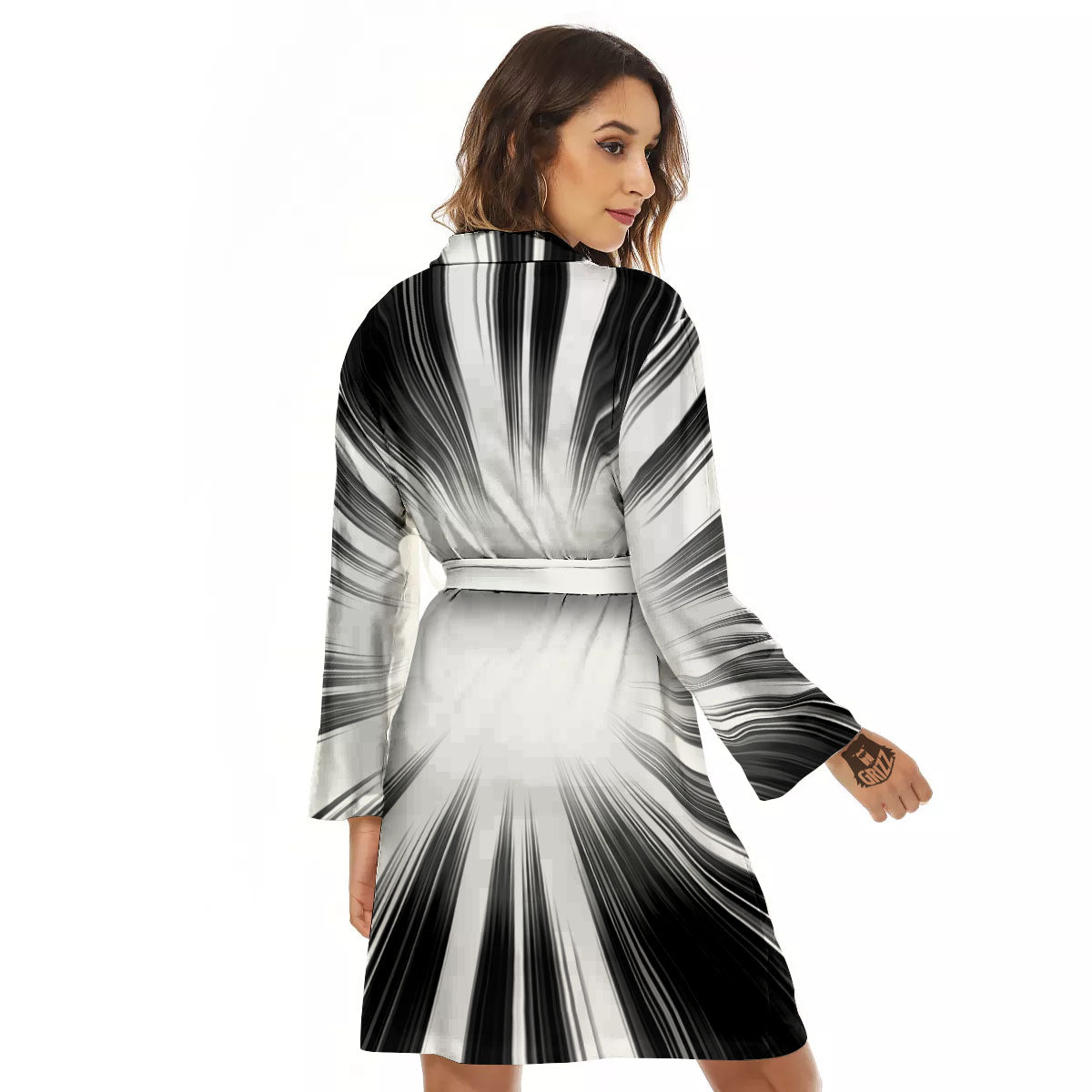 Lightspeed White And Black Print Women's Robe-grizzshop
