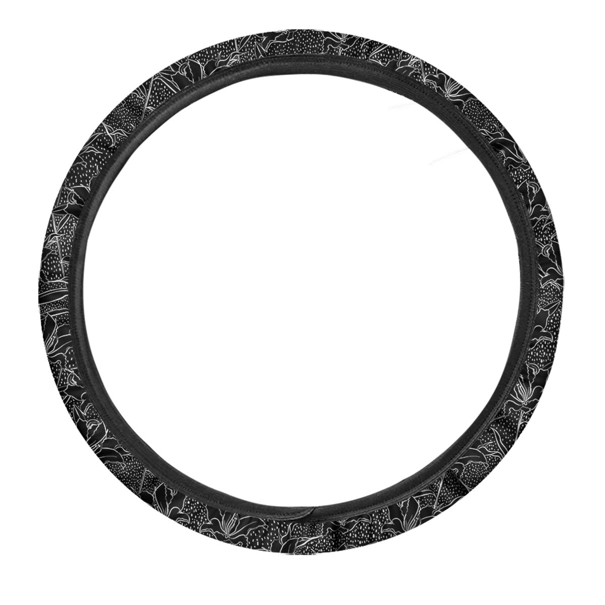 Lily Black And White Print Pattern Car Steering Wheel Cover-grizzshop