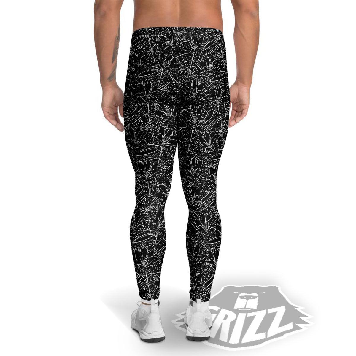 Lily Black And White Print Pattern Men's Leggings-grizzshop