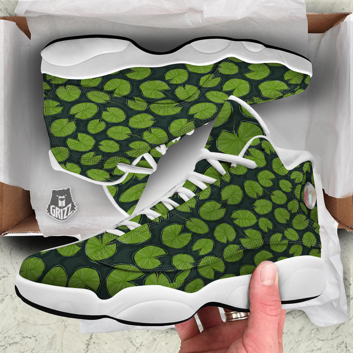 Lily Pads Water Print Pattern White Basketball Shoes-grizzshop