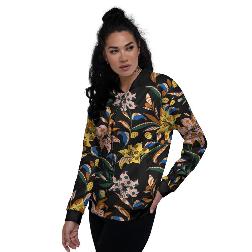 Lily Polka Dot Print Pattern Women's Bomber Jacket-grizzshop