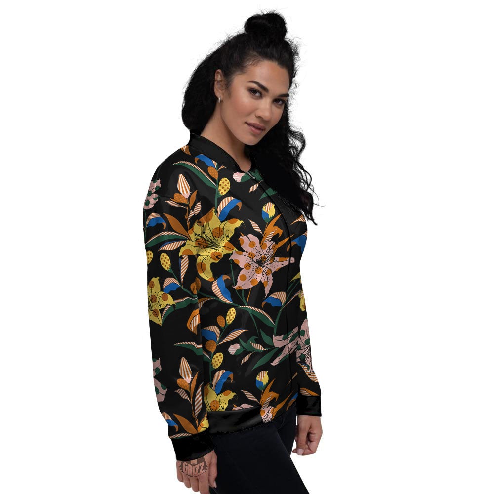 Lily Polka Dot Print Pattern Women's Bomber Jacket-grizzshop