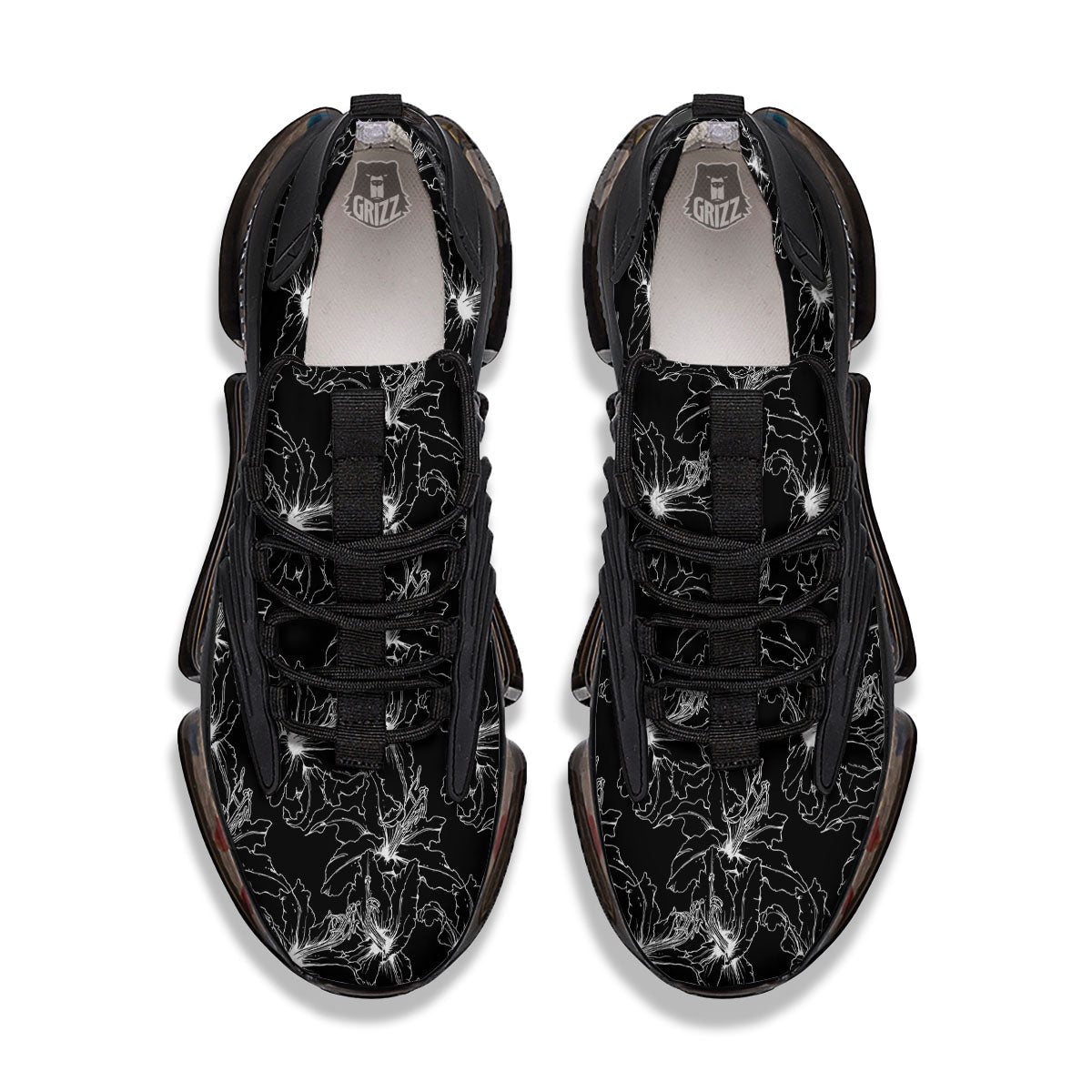 Lily White And Black Print Pattern Black Gym Shoes-grizzshop
