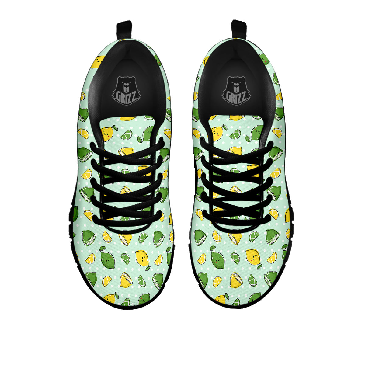 Lime Cute Print Pattern Black Sneaker-grizzshop