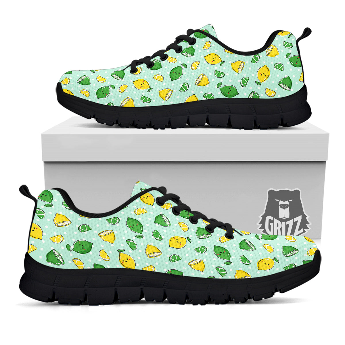 Lime Cute Print Pattern Black Sneaker-grizzshop