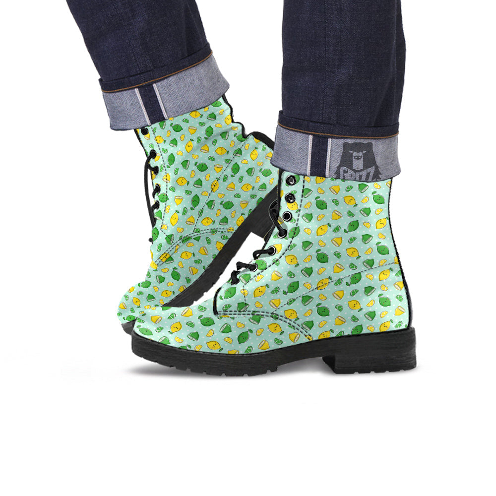 Lime Cute Print Pattern Leather Boots-grizzshop