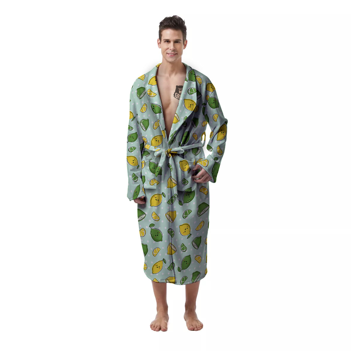 Lime Cute Print Pattern Men's Robe-grizzshop
