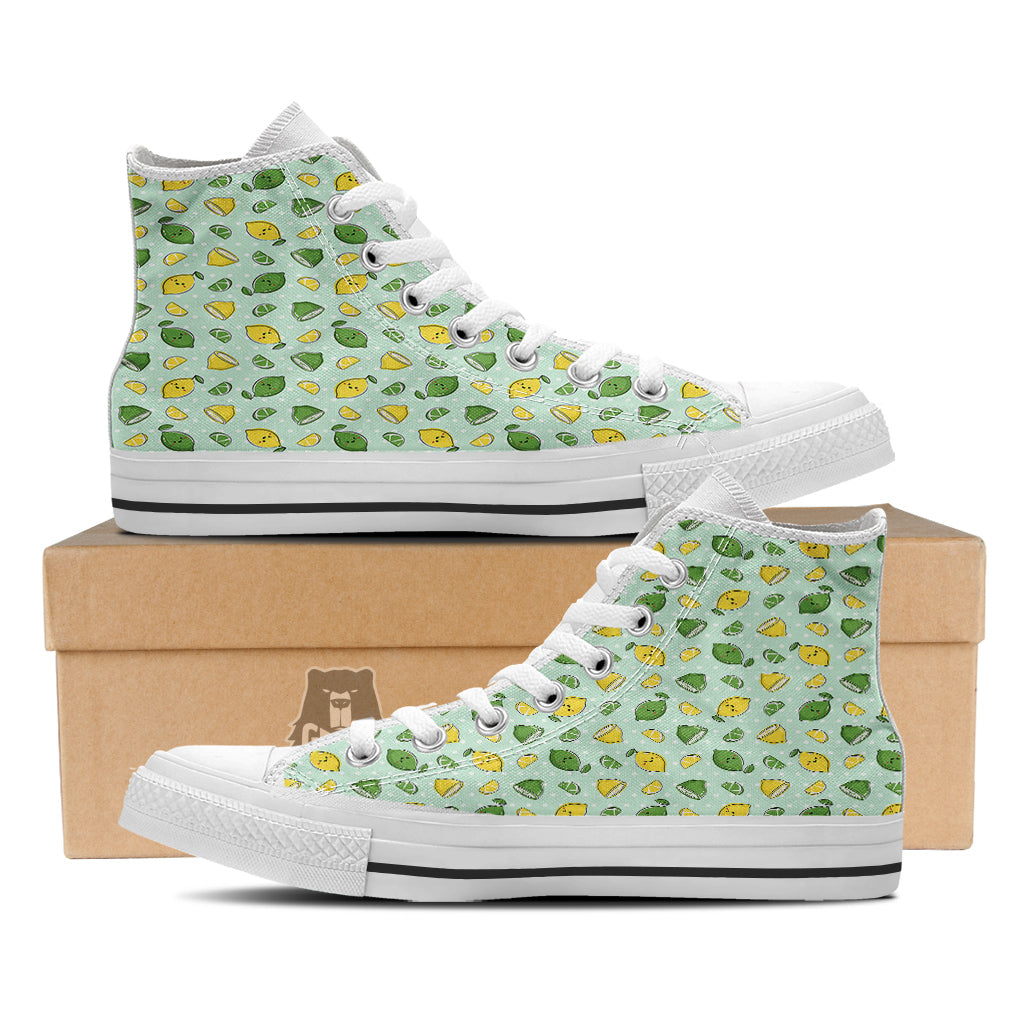 Lime Cute Print Pattern White High Top Shoes-grizzshop