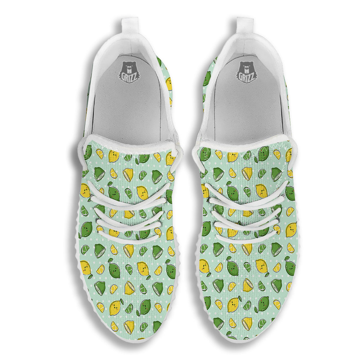 Lime Cute Print Pattern White Walking Shoes-grizzshop