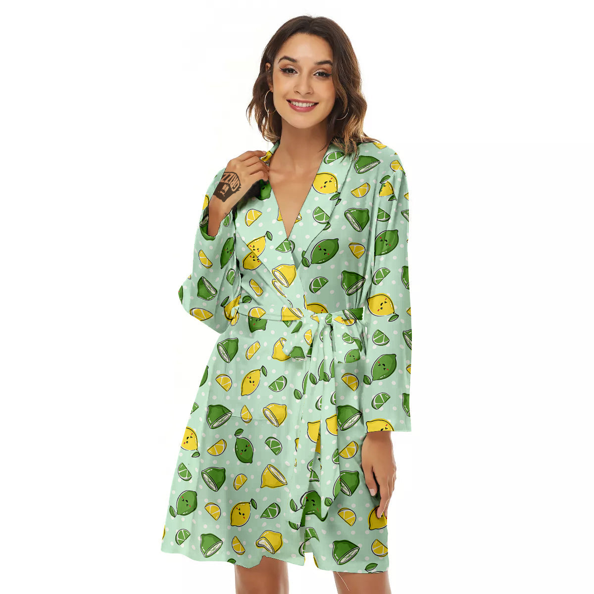 Lime Cute Print Pattern Women's Robe-grizzshop