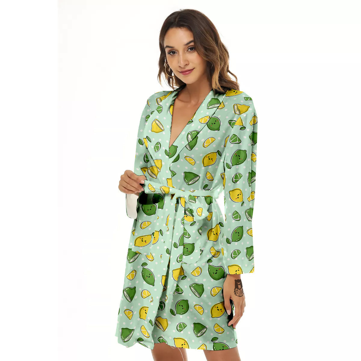 Lime Cute Print Pattern Women's Robe-grizzshop