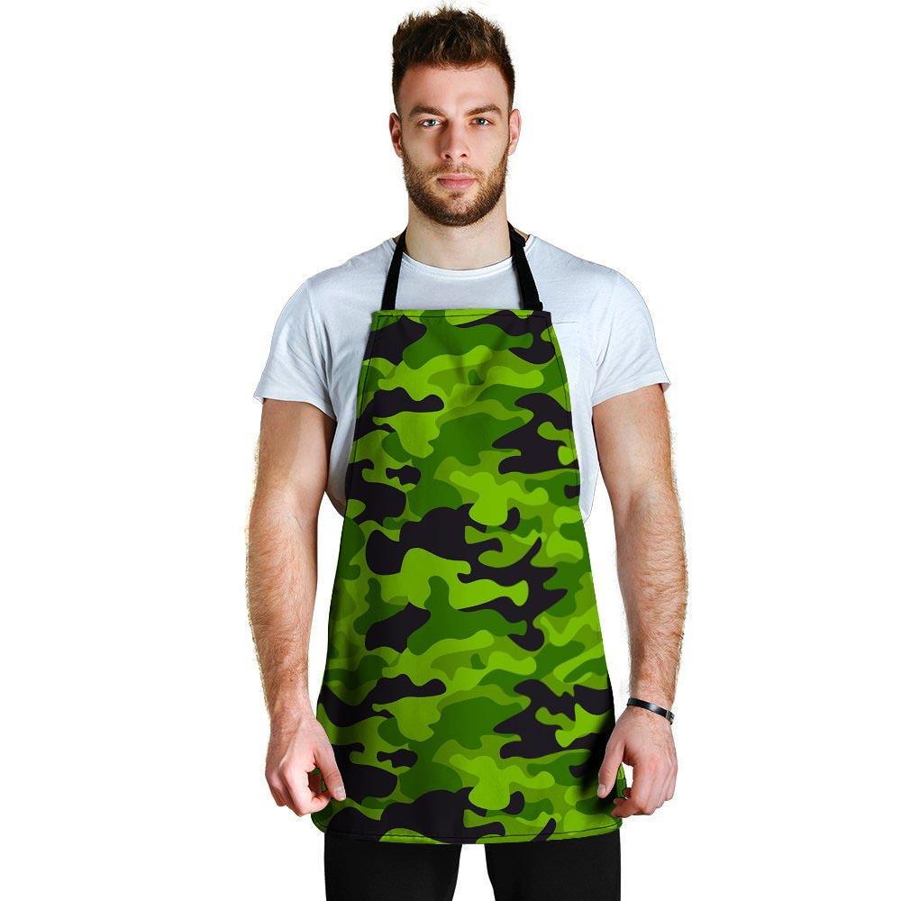 Lime Green Camo Print Men's Apron-grizzshop
