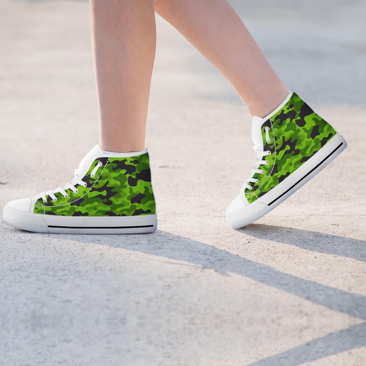 Lime Green Camo Print Women's High Top Shoes-grizzshop
