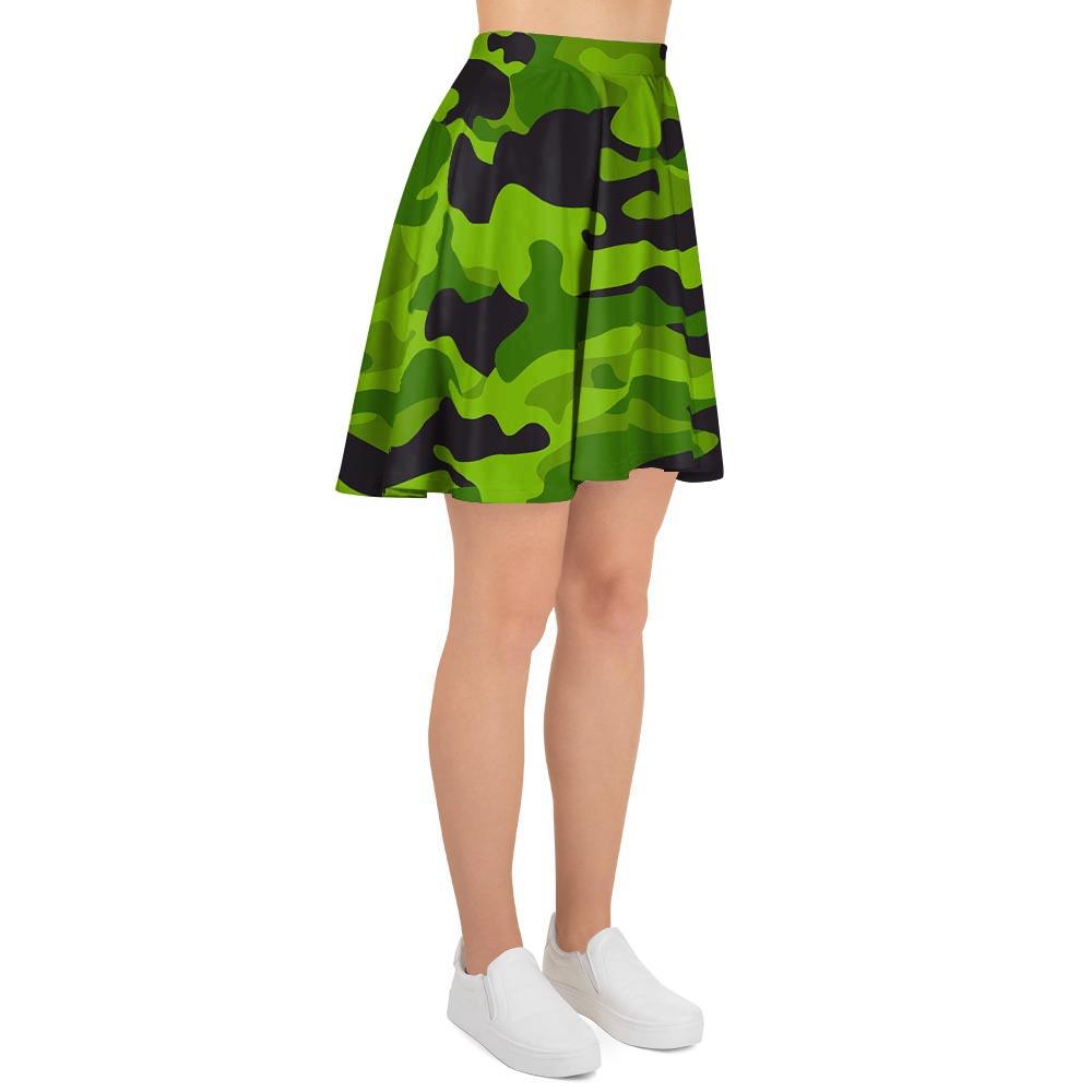 Lime Green Camo Print Women's Skirt-grizzshop