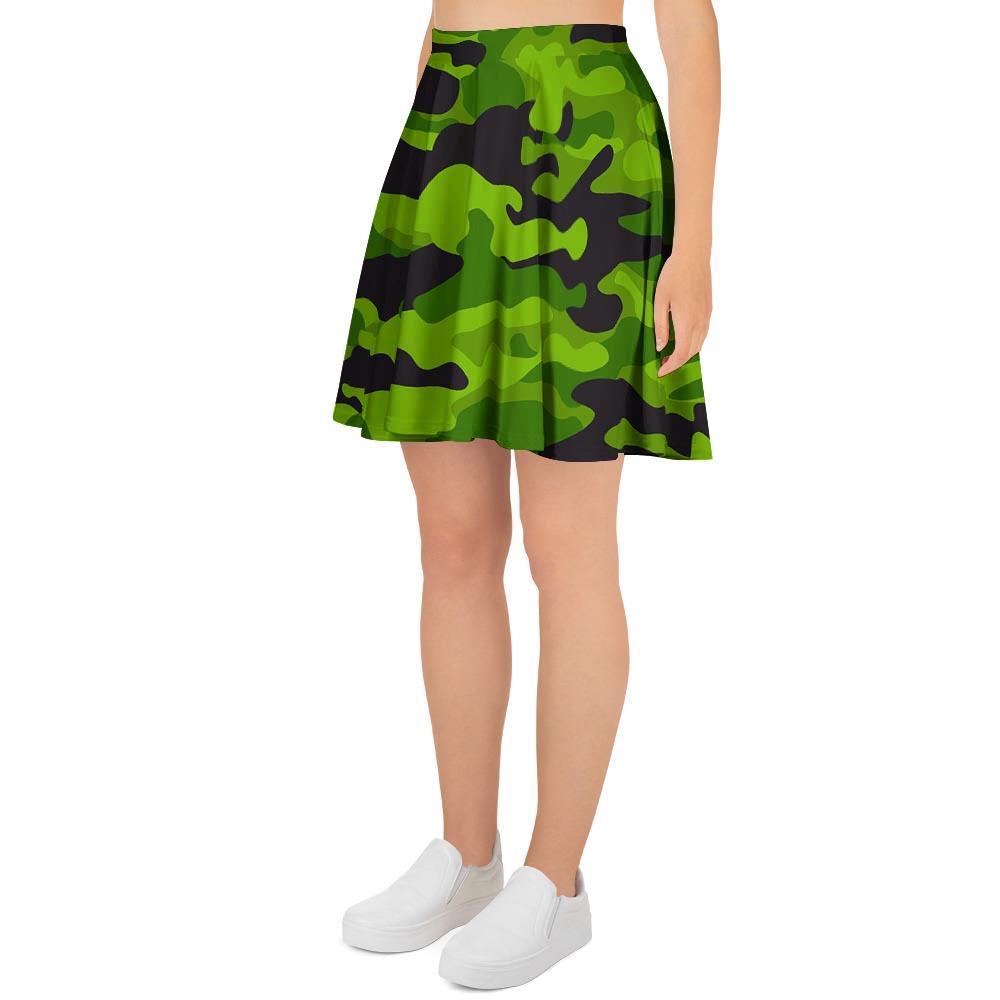 Lime Green Camo Print Women's Skirt-grizzshop