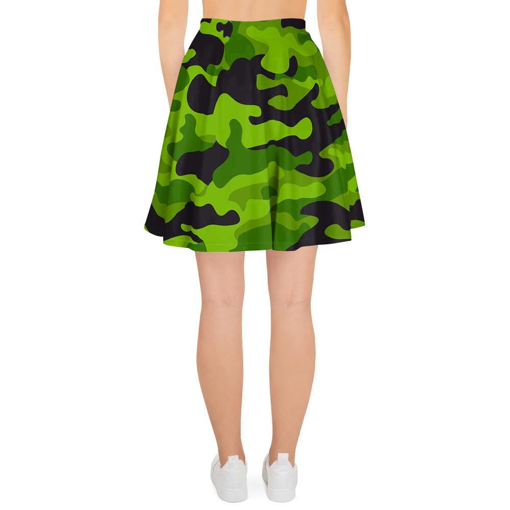 Lime Green Camo Print Women's Skirt-grizzshop
