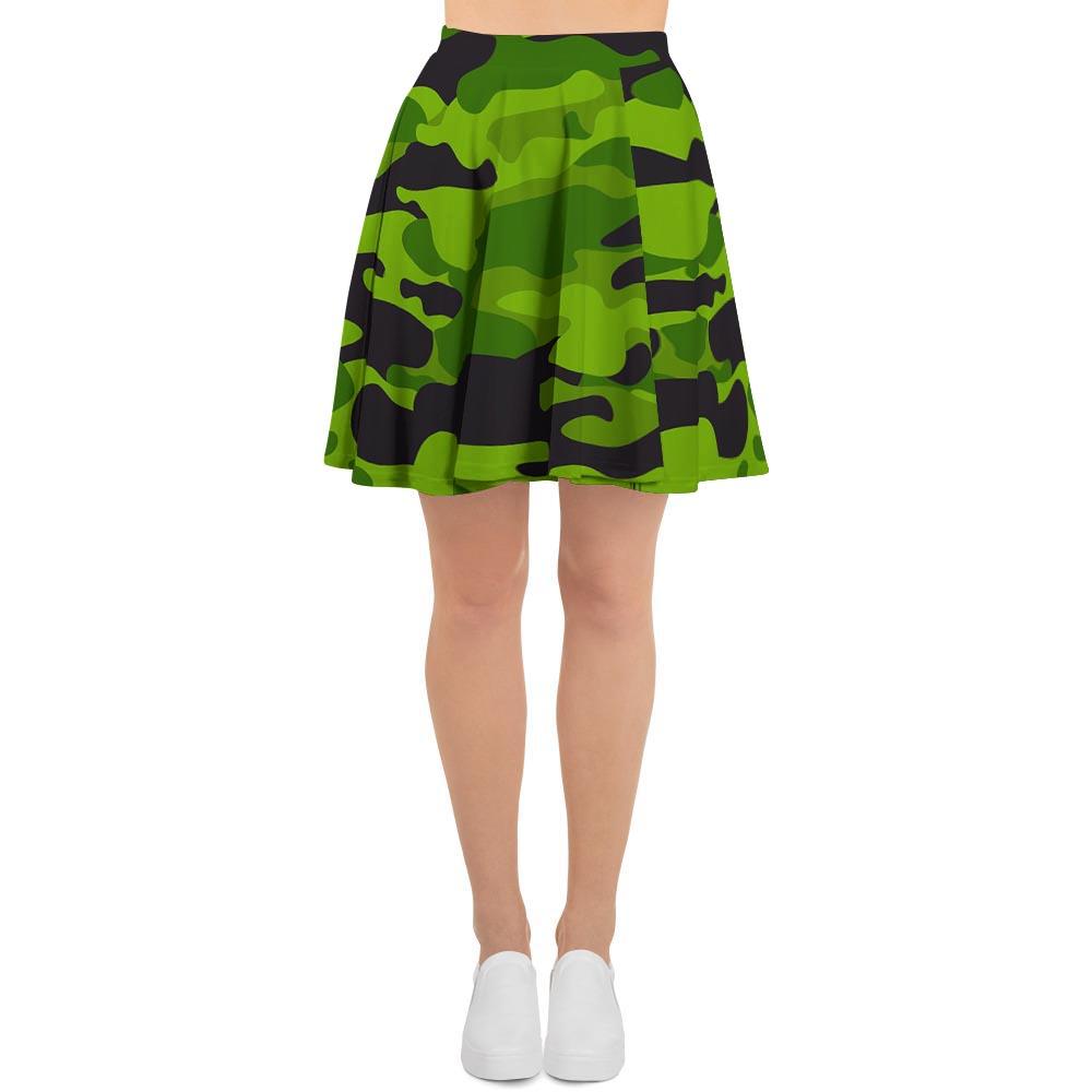 Lime Green Camo Print Women's Skirt-grizzshop