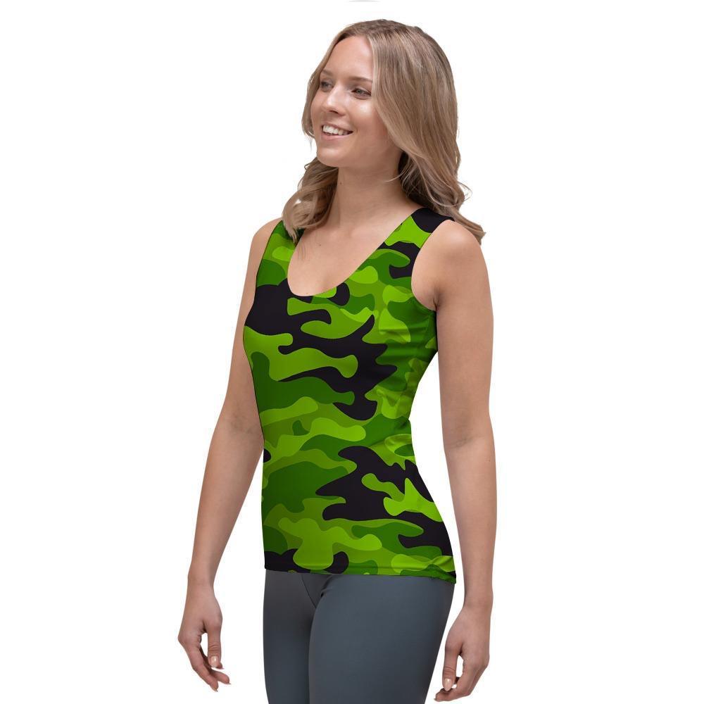 Lime Green Camo Print Women's Tank Top-grizzshop