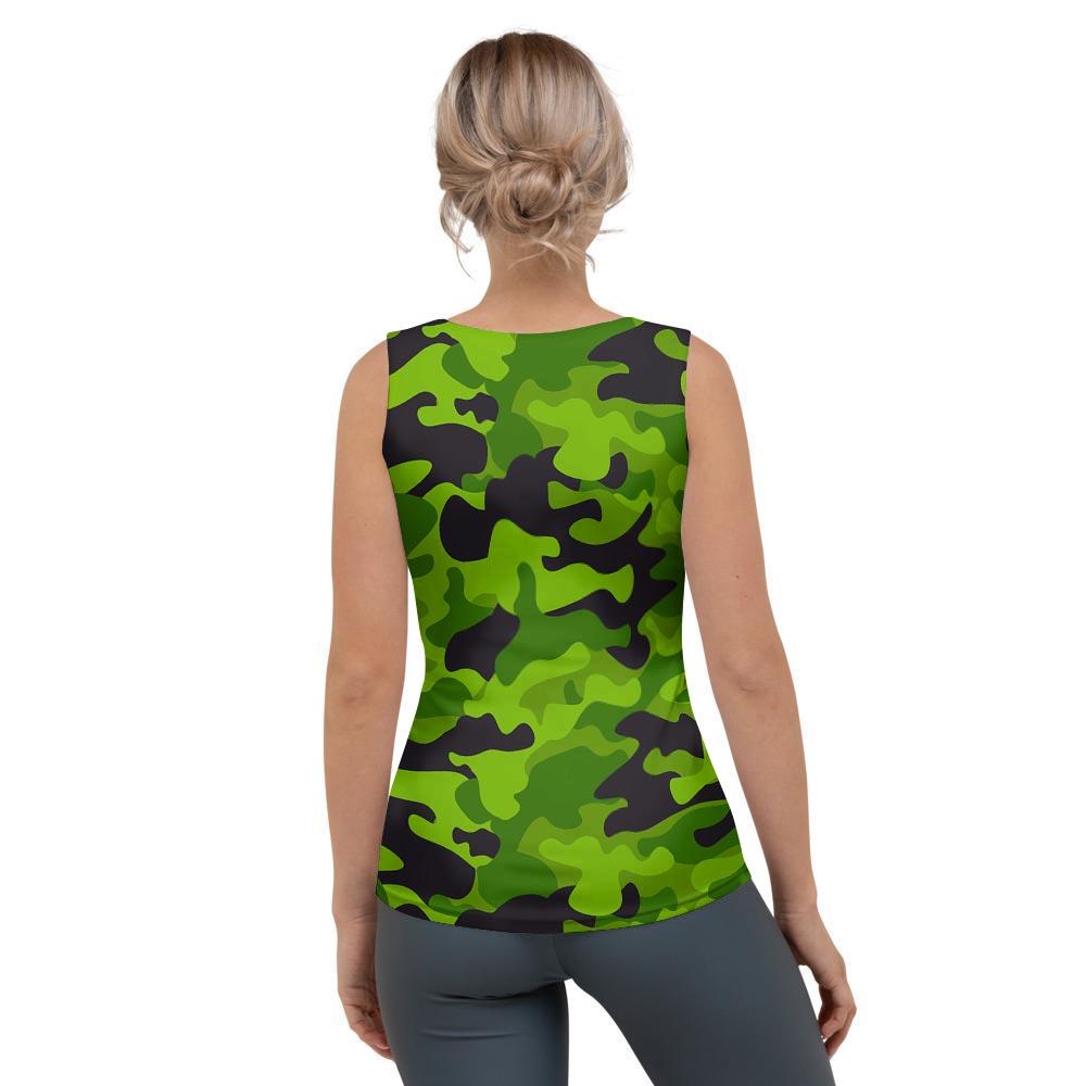 Lime Green Camo Print Women's Tank Top-grizzshop