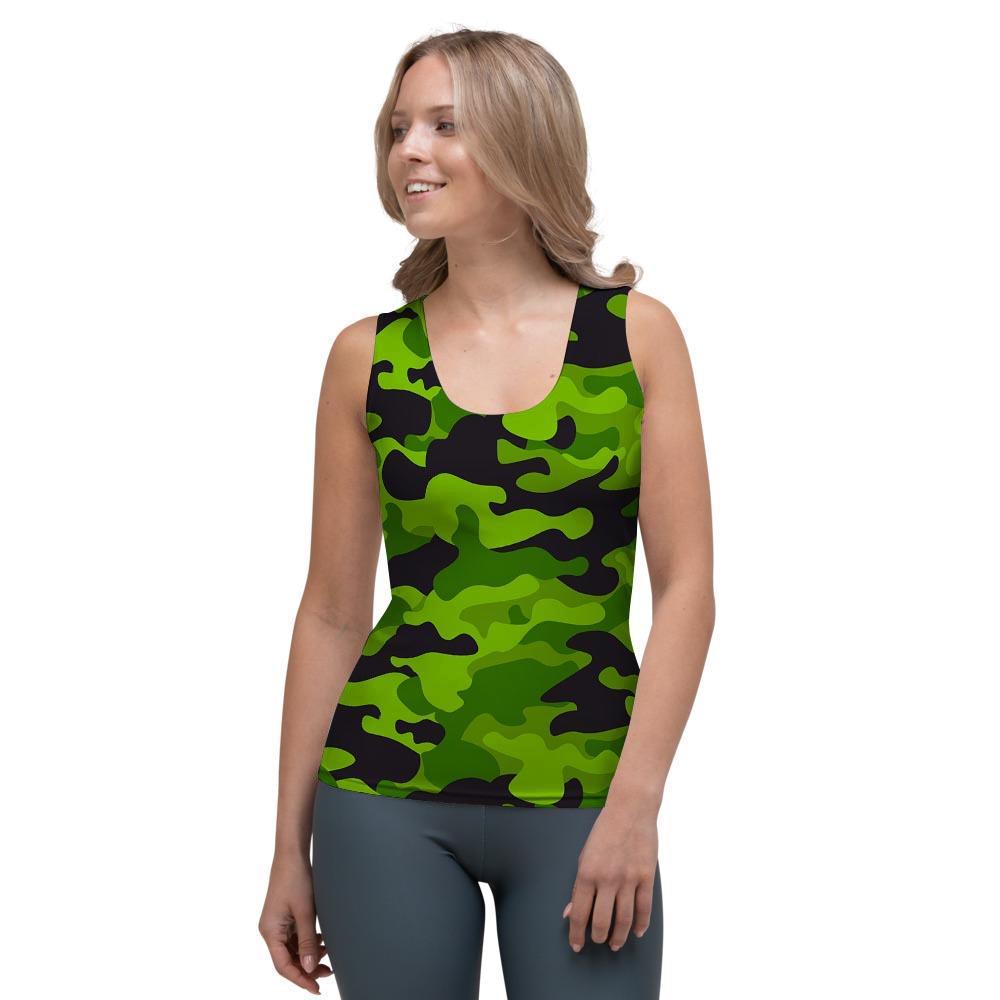 Lime Green Camo Print Women's Tank Top-grizzshop