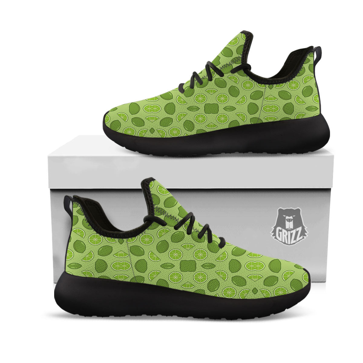 Lime Green Print Pattern Black Athletic Shoes-grizzshop