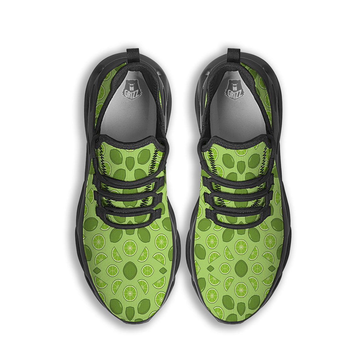 Lime Green Print Pattern Black Running Shoes-grizzshop