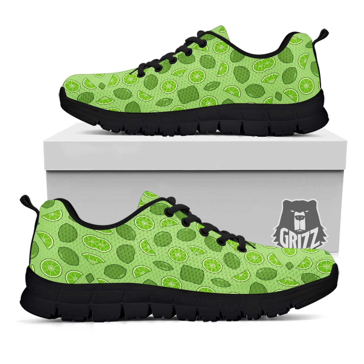 Lime Green Print Pattern Black Sneaker-grizzshop