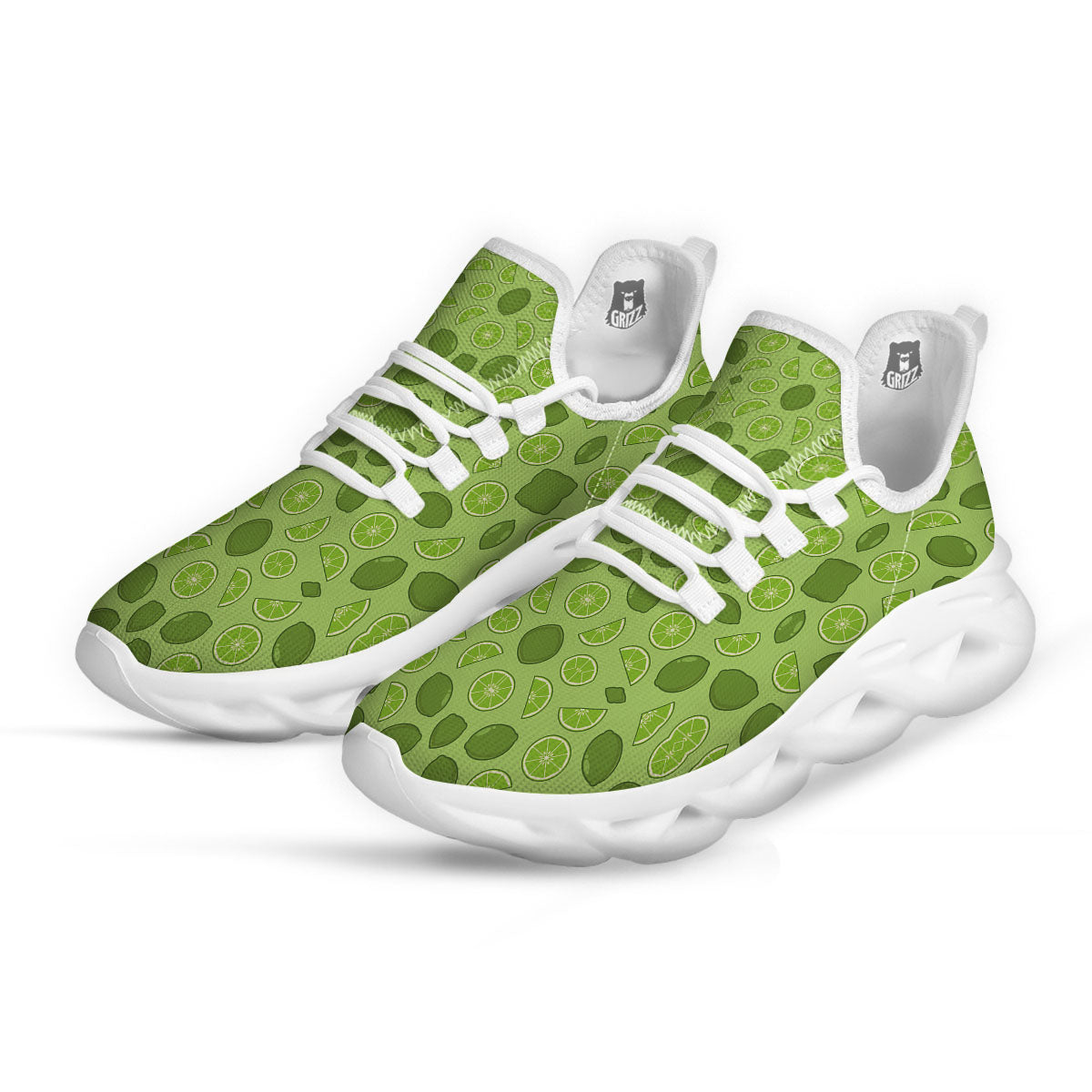 Lime Green Print Pattern White Running Shoes-grizzshop