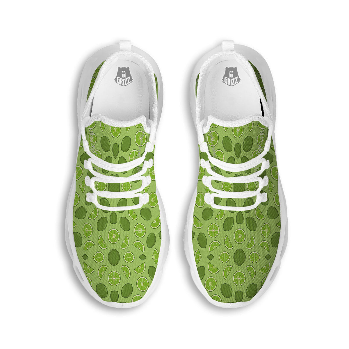 Lime Green Print Pattern White Running Shoes-grizzshop