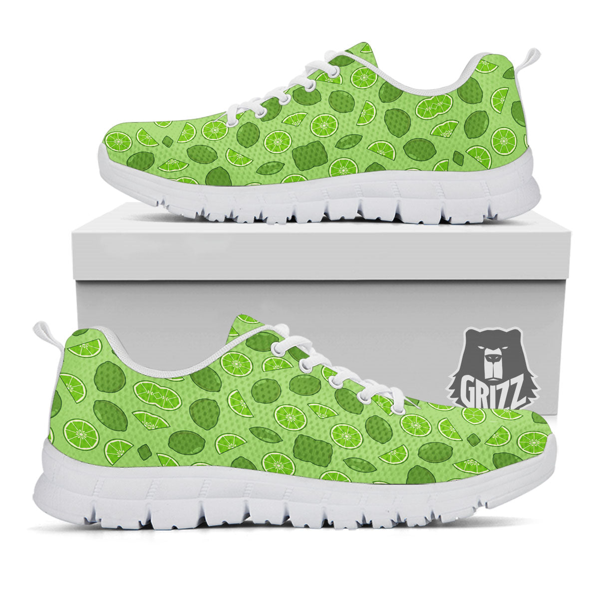 Lime Green Print Pattern White Sneaker-grizzshop